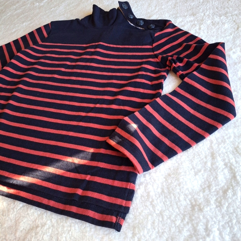 New J. Crew Coral Navy Nautical‎ Stripe TurtleNeck Longsleeve Sweater 100%Cotton - Picture 6 of 14